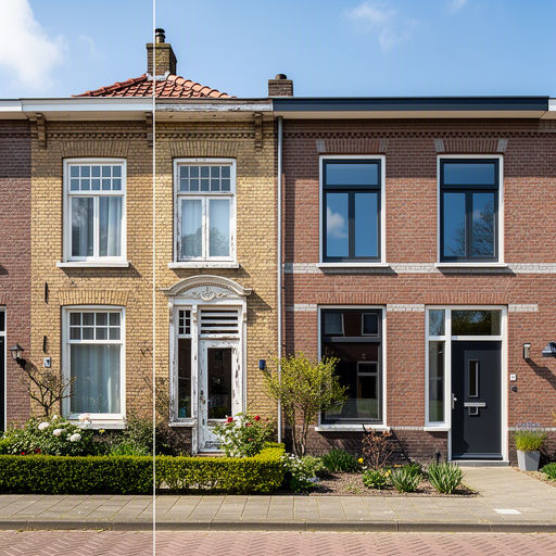 Monteur plaatst kunststof kozijnen bij een woning in Leiderdorp