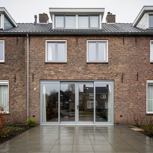 Witte kunststof hefschuifpui met HR++ glas in een rijtjeswoning
