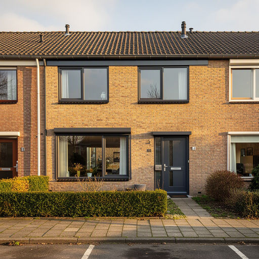 Kunststof kozijnen aan de voorgevel van een rijtjeshuis in Leiderdorp