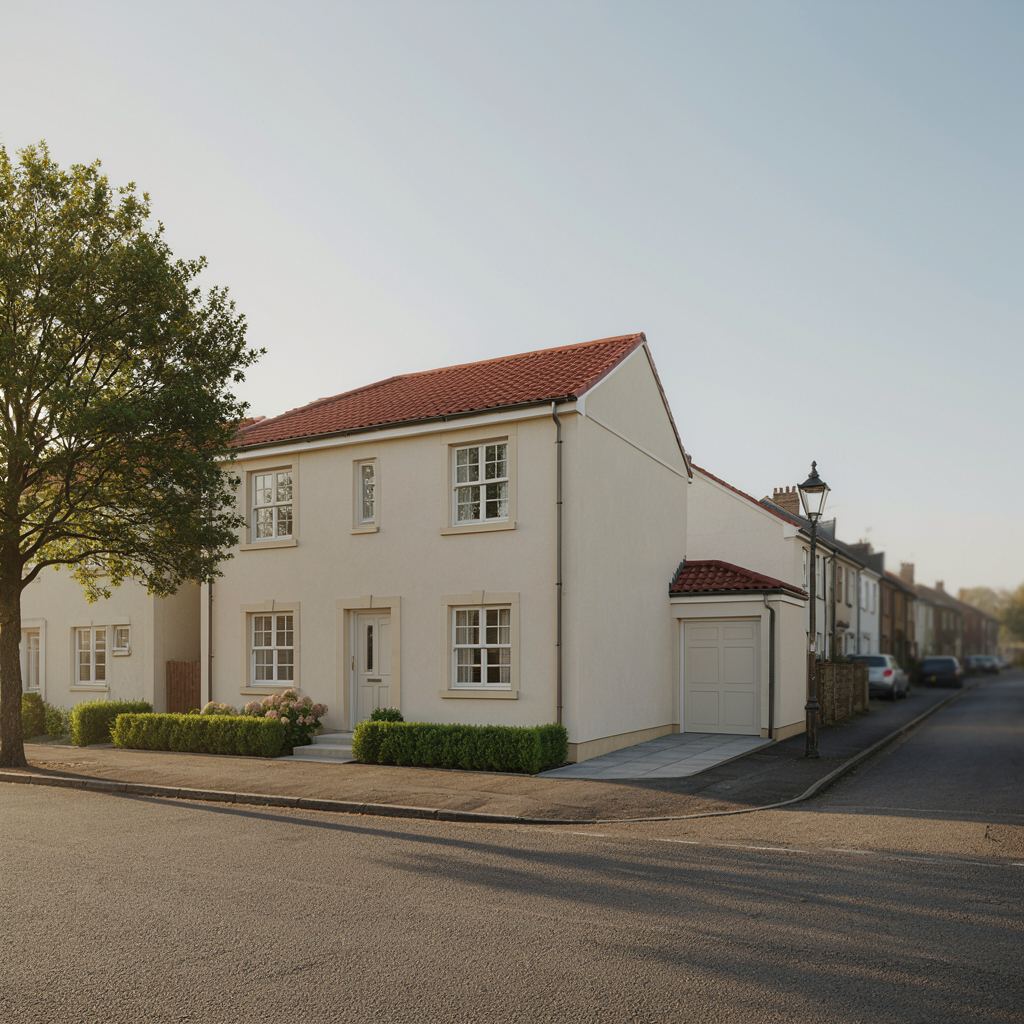 Gerenoveerde hoekwoning met crèmekleurige kunststof kozijnen aan een rustige straat in Leiderdorp