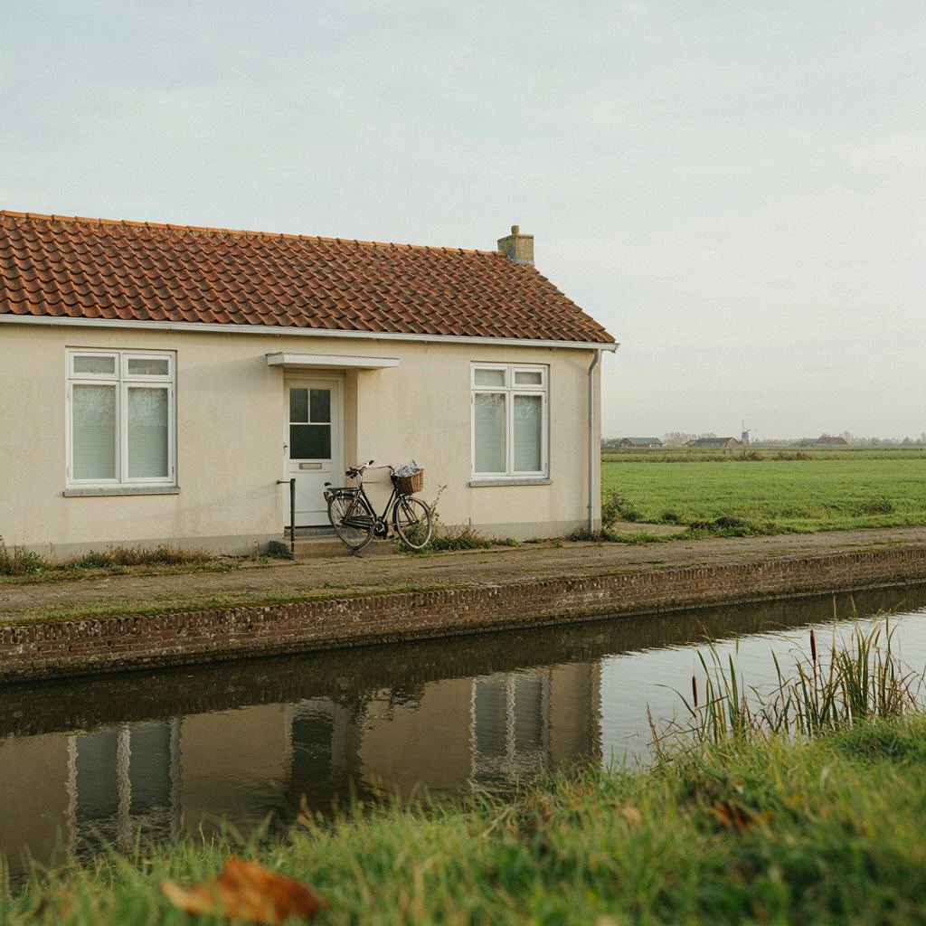 Moderne wit geschilderde eengezinswoning met strakke kunststof kozijnen aan de kust in Katwijk