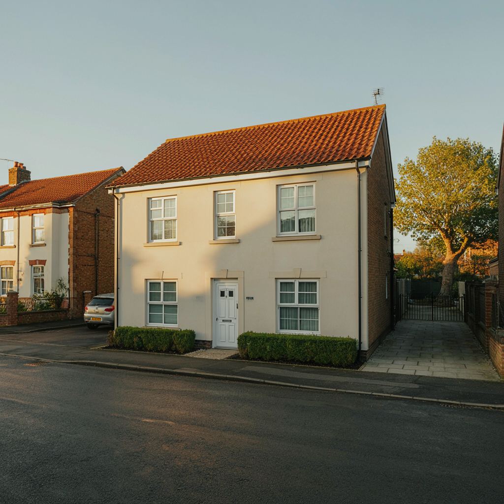 Gerenoveerde hoekwoning met crèmekleurige kunststof kozijnen aan een rustige straat in Leiderdorp