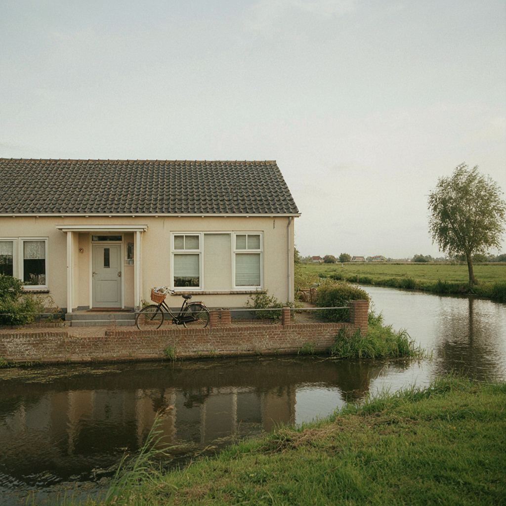Jaren-60 woning langs een kanaal in Lisse met nieuwe witte kunststof kozijnen