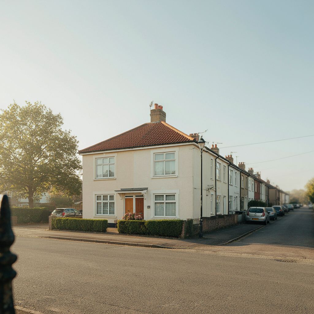 Gerenoveerde hoekwoning met crèmekleurige kunststof kozijnen aan een rustige straat in Leiderdorp
