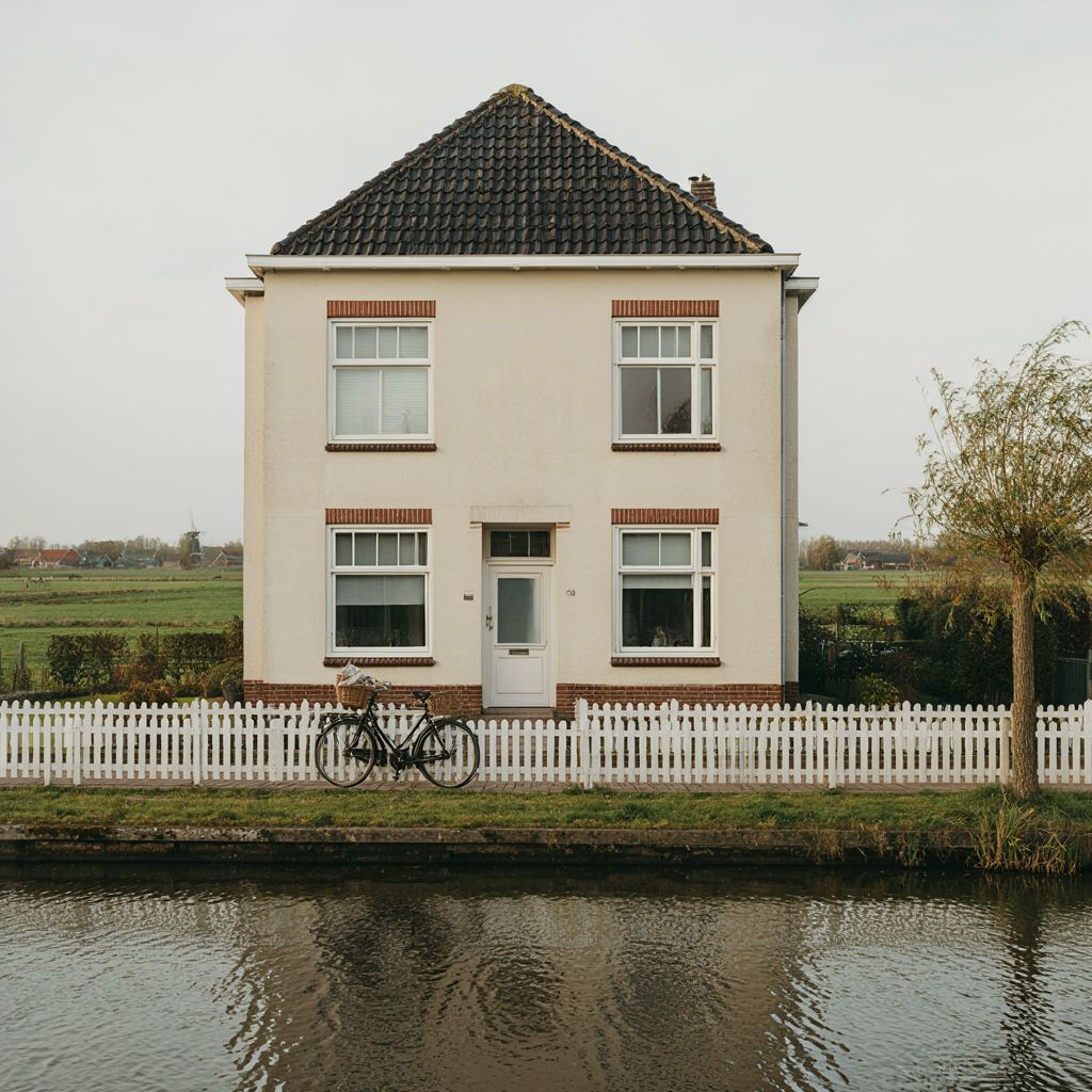 Jaren-70 woning in Leidschendam met strakke witte kunststof kozijnen en openslaande deuren aan de tuin