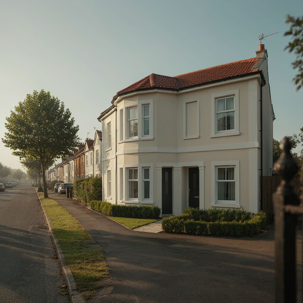 Gerenoveerde hoekwoning met crèmekleurige kunststof kozijnen aan een rustige straat in Leiderdorp