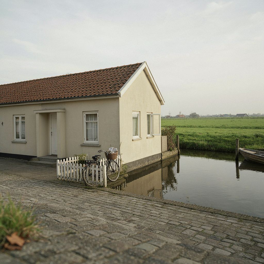 Jaren-60 woning langs een kanaal in Rijnsburg met nieuwe witte kunststof kozijnen